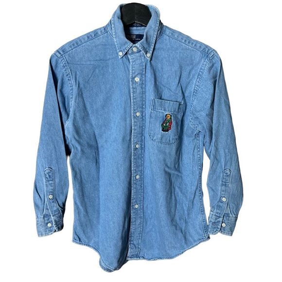VTG Polo Ralph Lauren Embroidered Bear Button Down Shirt USA Medium - Picture 1 of 5